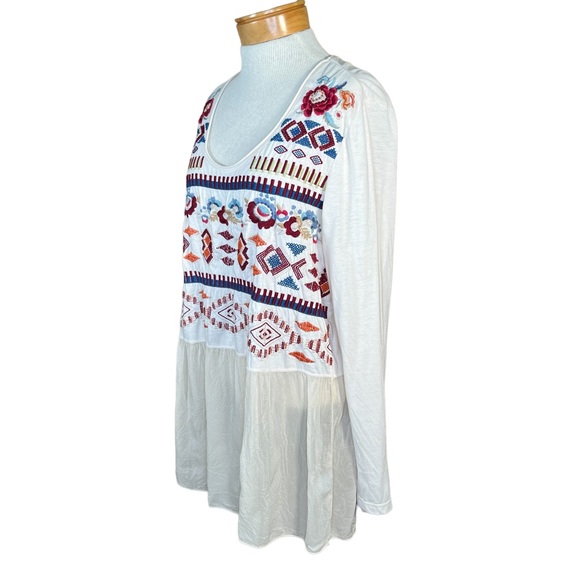 Johnny Was Embroidered Ivory Long Sleeve Peplum Tunic Size 1X EUC - Picture 11 of 12